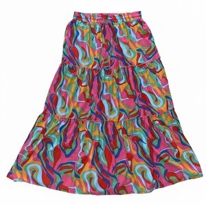 Vibrant Abstract Print Tiered Skirt